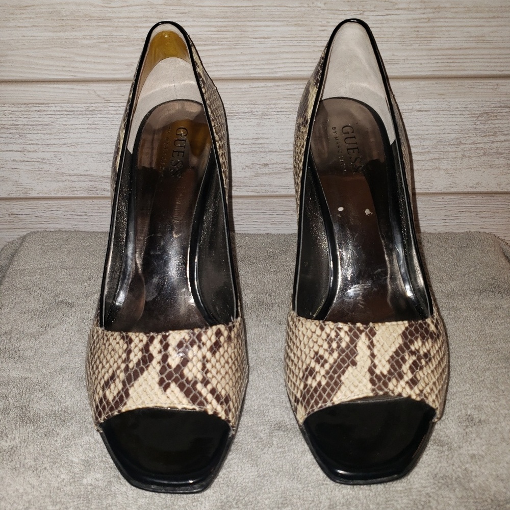 Guess snake skin peek a boo heels